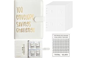 GEDunique 100 Envelopes Money Saving Challenge, 2023 New 100 Envelope Challenge Binder, Easy and Funny Way to Save $5,050 Budget Planner, 100 Day Envelope Challenge Kit Money Saving Binder White