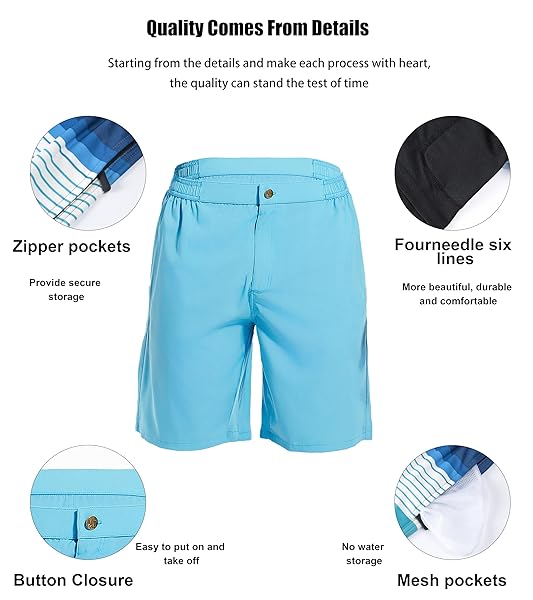 DIFFICORT MENS SWIM TRUNKS WITH COMPRESSION LINER 9″ ZIPPER FLY BATHING SUITS QUICK DRY SWIMMING SHORTS WITH ZIPPER POCKETS,DARK BLUE,34