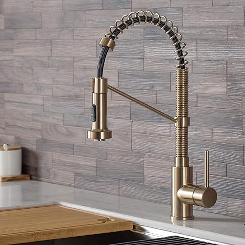 Kraus KPF-1610SFBG Bolden 18-Inch Single Handle Commercial Style Pull-Down Kitchen Faucet with Dual Function Sprayer, Spot Free Brushed Gold