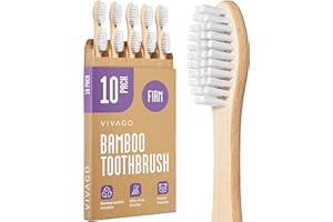 VIVAGO Firm Bamboo Toothbrushes for Adults 10 Pack - BPA Free Hard Bristle Toothbrush