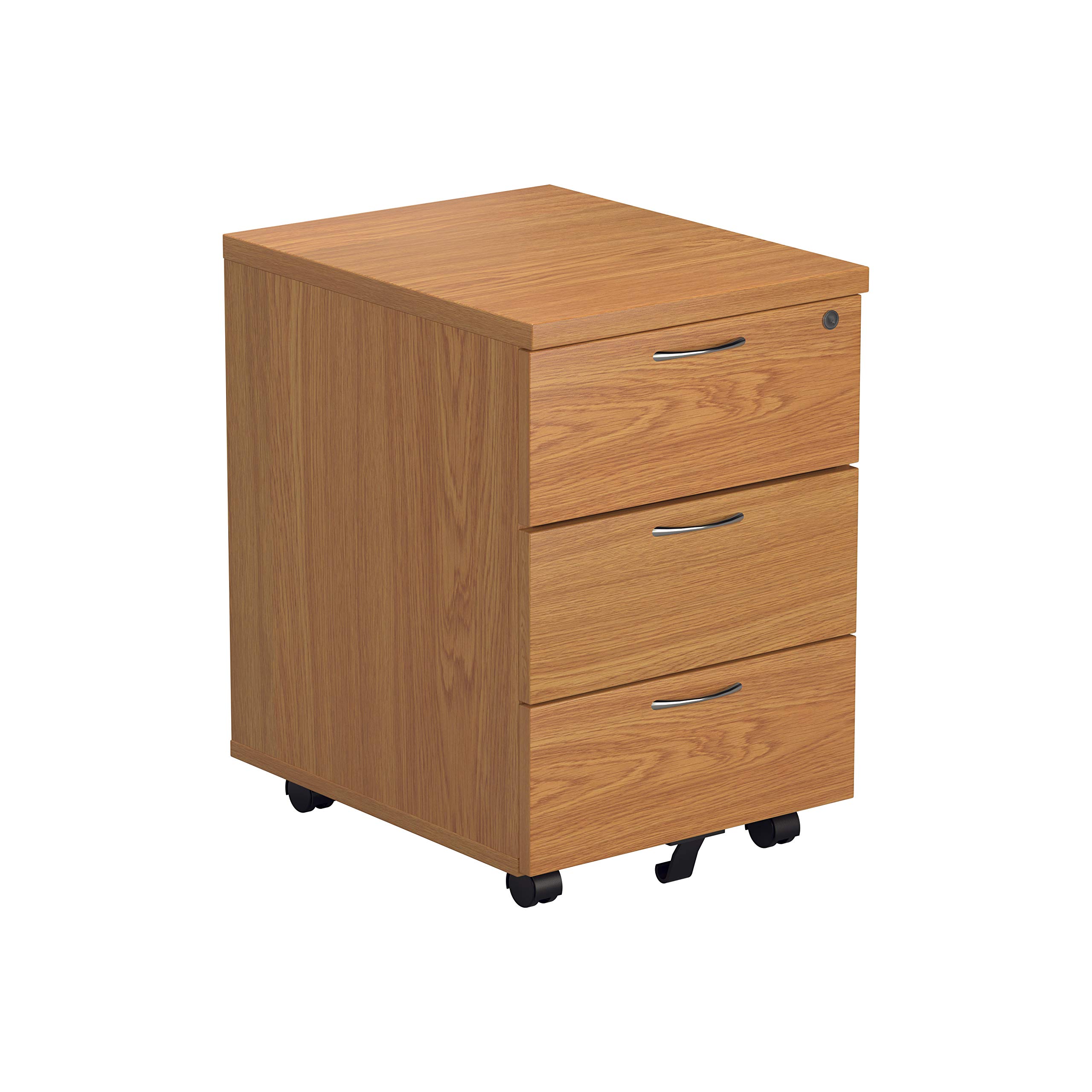 Office Hippo Heavy Duty 3 Drawer Mobile Pedestal Storage Cabinet, Office Storage, Office Cabinet with Lockable Storage, 5 Year Wty - Oak