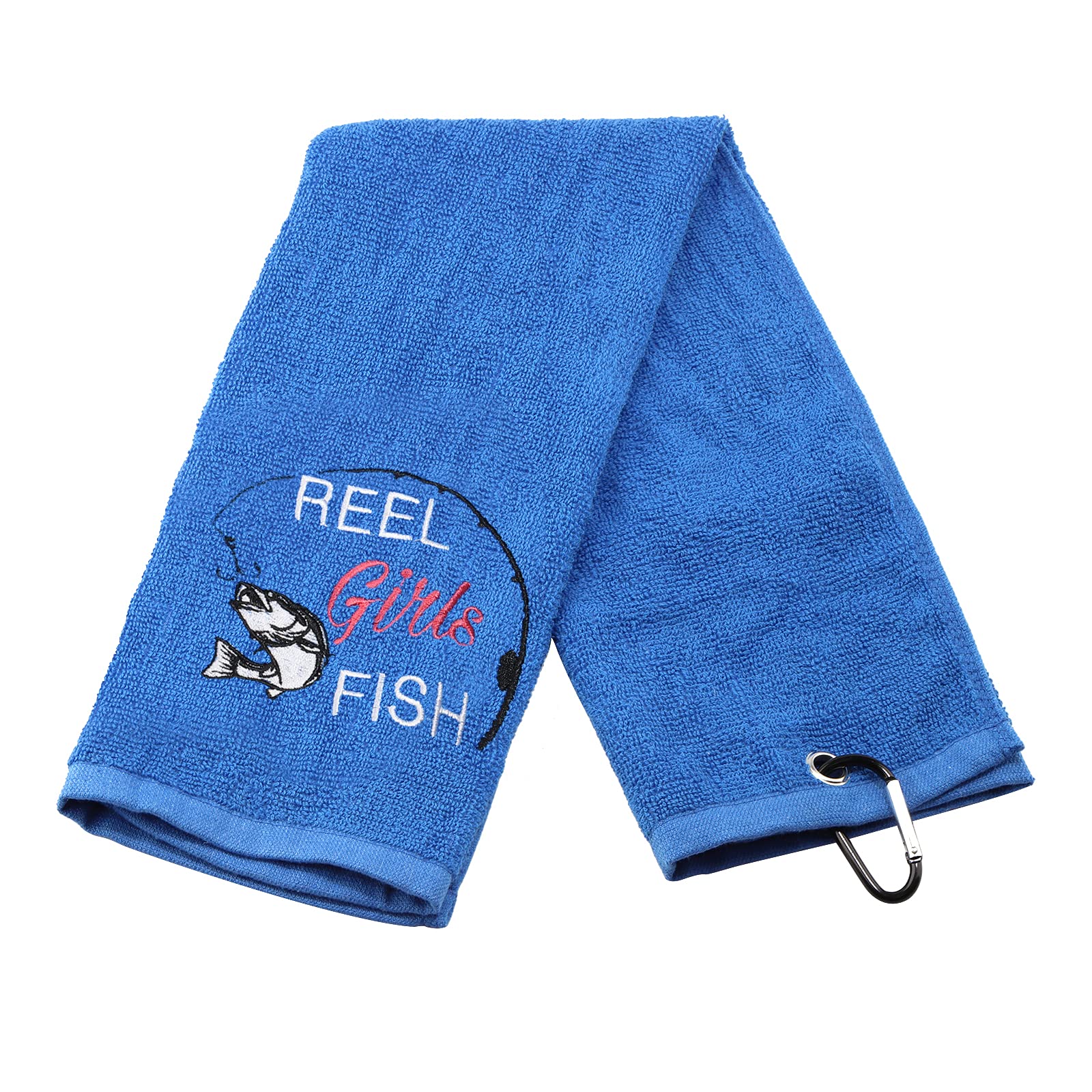 Girls Fishing Gift Womens Fishing Towel Reel Girls Fish Embroidered Towel with Clip (Reel Girls Fish)