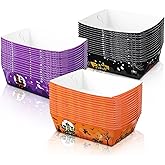 Hoolerry Halloween Paper Food Trays Disposable Nacho Trays Paper Boats Serving Trays for Hot Dog Popcorn Taco Snack Candy Food Container Party Supplies, 3 Style(45 Pcs,Ghost)