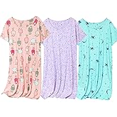 NoirEle 3 Pack Women's Cotton Nightgown Sleepwear Short Sleeve Sleepshirt Casual Print Sleepdress Cotton Sleepwear，S-3XL
