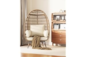 GAOMON Oversized Wicker Egg Chair Outdoor, Patio Lounge Chair with Ultra Luxury Cushions & Steel Frame, 350LBs Capacity Egg Chair Indoor Outdoor for Balcony, Patio, Living Room, White