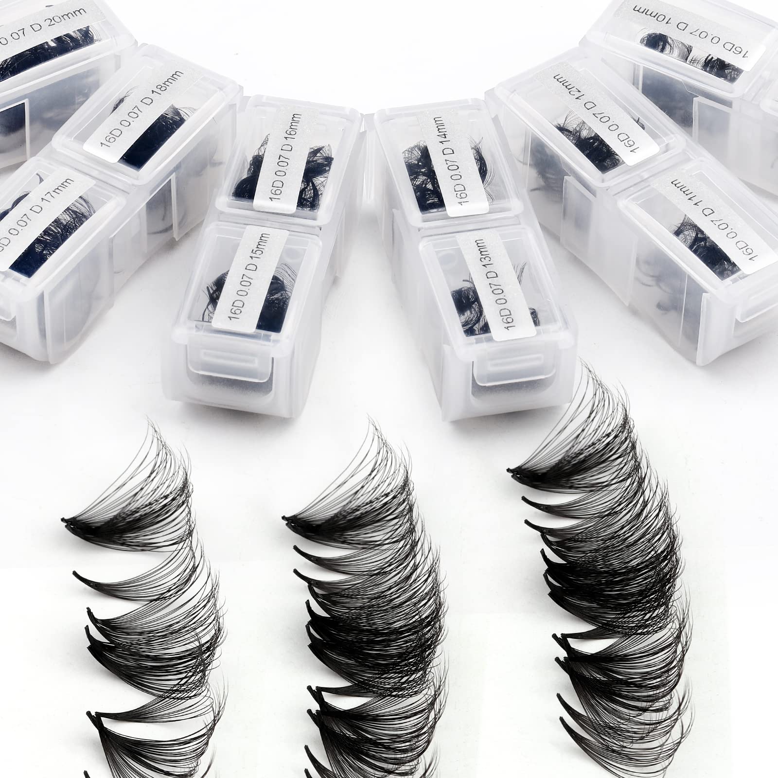 16D Premade Fans Eyelash Extensions 1200PCS Pre Made Fans Lashes 0.07mm C Curl Mixed Tray 9-20mm Handmade Loose Volume Lash Extension Premade Lash Fans (1200-16D-0.07-C-920) — image 1