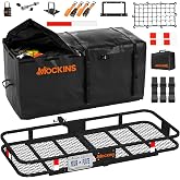 Mockins 60"x24"x6" Heavy Duty Trailer Hitch Cargo Carrier & 25 CuFt Waterproof Cargo Bag for Hitch Carrier | 500 Lbs. Capacit