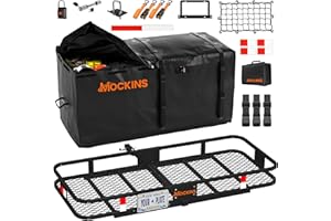 Mockins 60"x24"x6" Trailer Hitch Cargo Carrier & 25 CuFt Waterproof Cargo Bag | 500 Lbs. Capacity Folding Luggage Rack for SUV Car & Truck w/Built-in License Plate Bracket & Hitch Rack Accessories