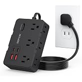 DEPOW 2 Prong to 3 Prong Power Strip, 6 Outlets 4 USB, 5 Ft Extension Cord | Perfect for Old Houses with Non-grounded Outlets,1050J Two Prong Surge Protection- 2 USB C, Flat Plug,1625W/13A, White,