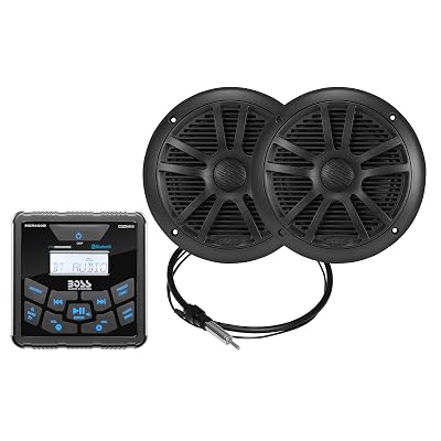 BOSS Audio Systems MCKGB450B.6 Weatherproof Marine Gauge Receiver and Speaker Package - IPX6 Receiver, 6.5 Inch Speakers, Bluetooth Audio, USB MP3, AM FM, NOAA Weather Band Tuner, No CD Player