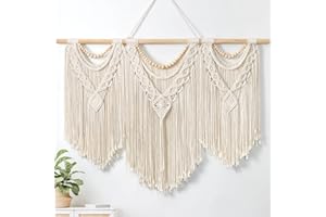Betylifoy Macrame Wall Hanging Large Boho Chic Woven Tapestry Beige Tassel Tapestry Cotton Rope Woven Wall Art Decor for Bedr