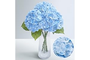 Waipfaru 21" Real Touch Blue Hydrangea Artificial Flowers with Long Stem & Leaves, Full Latex Faux Hydrangea Flowers for Home Decor Party Floral Arrangements Wedding Bouquets Centerpieces, 3Pcs