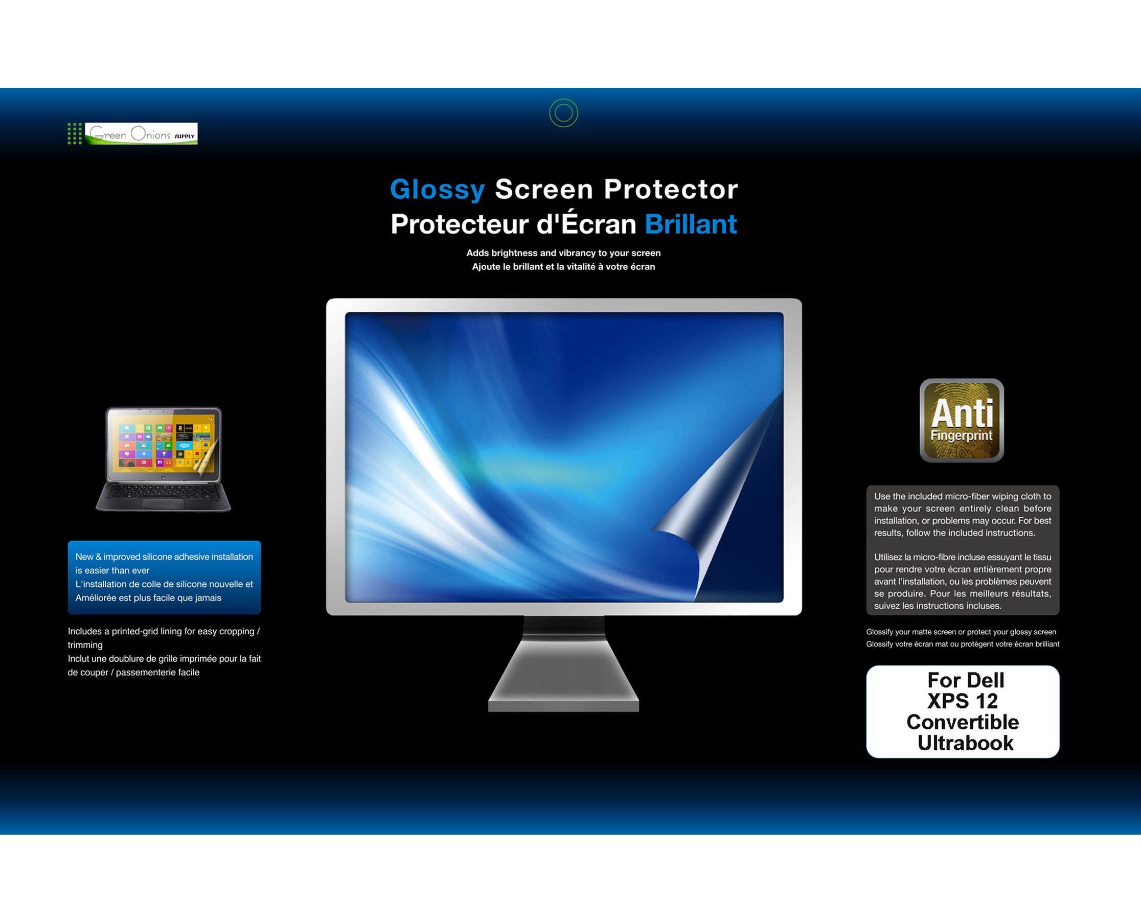 Green Onions Supply Crystal Anti-Fingerprint Screen Protector for Dell XPS 12 Ultrabook Touch