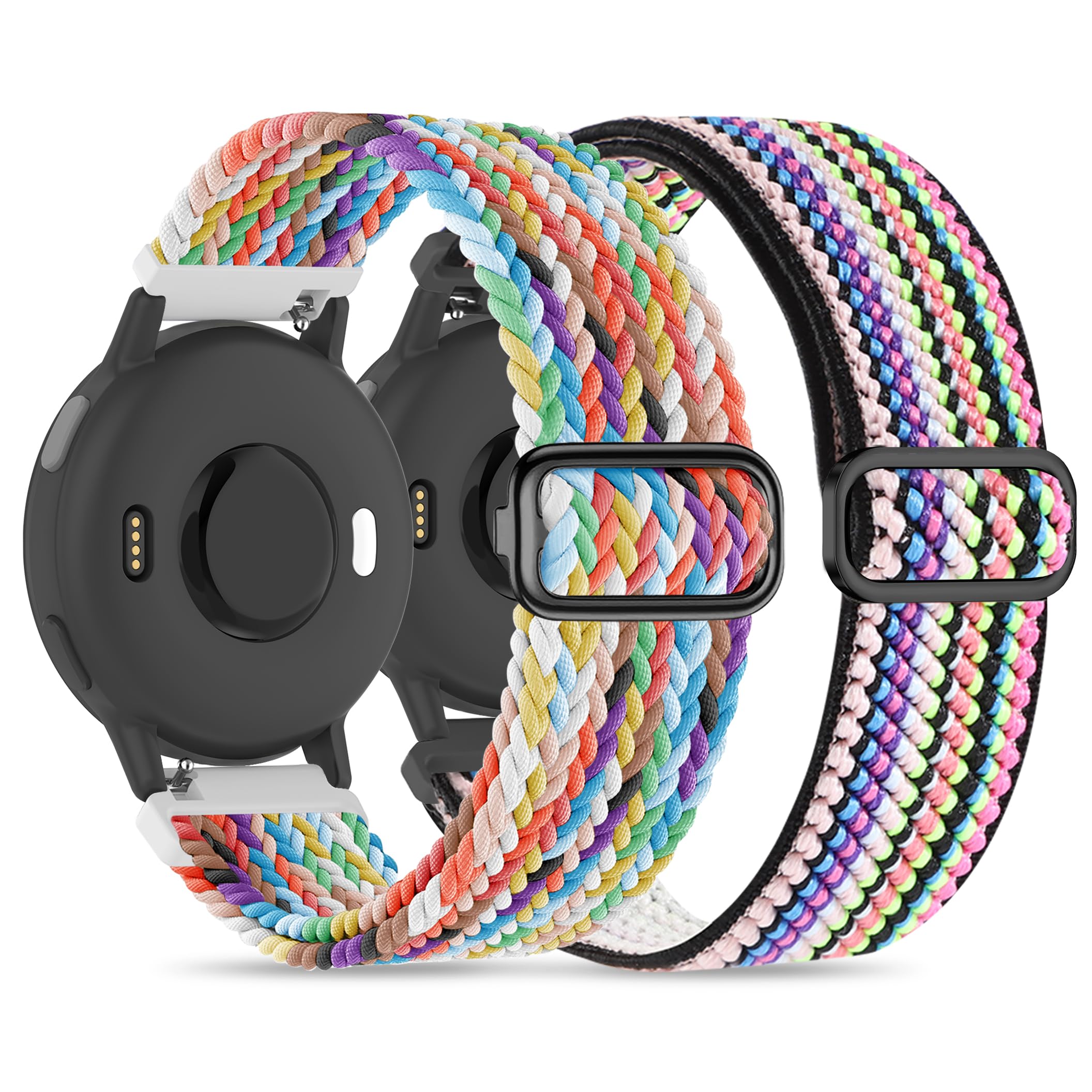 2 Pack Nylon Bands Compatible With Garmin Vivoactive 6/5/3/Forerunner 570 42mm/165/55/645/245 Music Watch Band, 20mm Soft Elastic Nylon Bands Replacement for Garmin Venu/Venu Sq/Venu Sq 2 Women Men