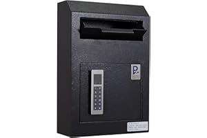 PROTEX SAFE CO. ProtexSafe Wall Mount Drop Box(WDS-150E II), Piano hinge, secure suggestions, ballots, keys, mail, money, rent checks and more, Metal baffle to protect slot, electronic lock, Black