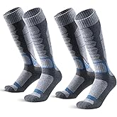 WEIERYA Merino Wool Ski Socks for Men, Women & Youth - Over-the-Calf Full Cushion Thermal Snowboard Socks, Winter Performance