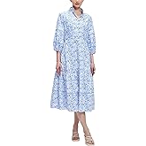 D-Sun Women Floral Maxi Dress Elegant Printed Button Down 3/4 Puff Sleeve Tiered A-Line Flowy Party Long Dress with Pocket