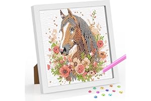 SENQAO Horse Diamond Art Kits for Kids with Frame, Animal Diamond Painting for Kids Ages 4-6-8-12, Easy Kids Gem Art Kit with