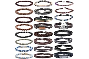 SONNYX 24 PCS Braided Leather Bracelet for Men Women Cool Woven Wrist Cuff Bracelets Hemp Cords Wooden Beads Ethnic Tribal Handmade Wrap Adjustable Wristband Bracelets