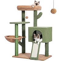 PAWZ Road 41 Inches Cactus Cat Tower with Sisal Covered Scratching Post and Cozy Condo for Indoor Cats, Cat Climbing Stand wi