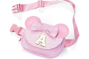 QLOVEA Stocking Stuffers for Kids Girls Christmas Gifts - Birthday Gifts for 2 3 4 5 6 7 8 Year Old Girls, Initial Crossbody Bag Letter Belt Bag Pink Fanny Pack Sling Bags Purse for Girl Kids, Pink A