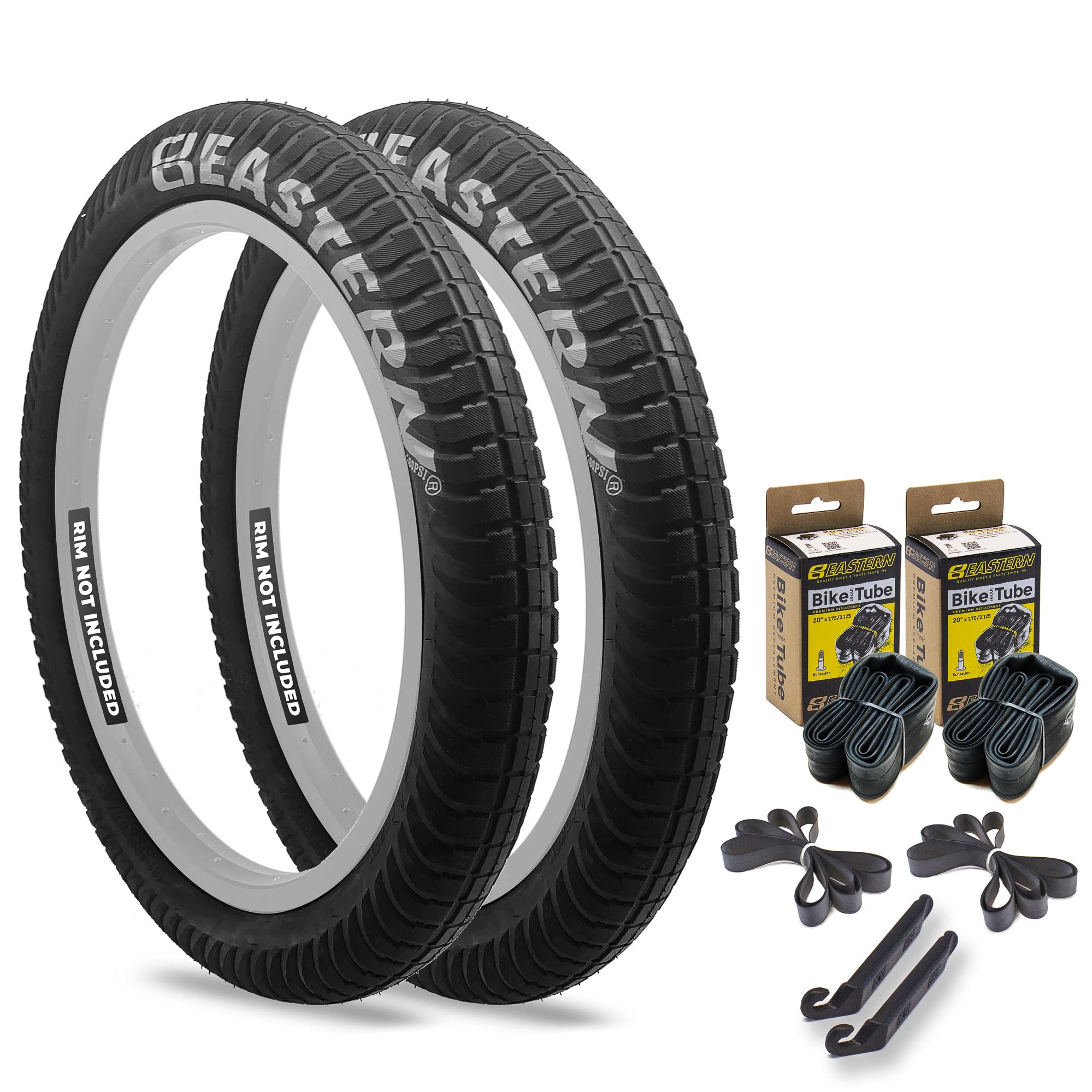 Eastern Bikes Curb Monkey 20 x 2.4 Inch Tire, With or Without Tubes, Silver, Yellow or No Logo. Comes with Tire Lever Tools (Black & Silver, 2 Pack With Tubes) — image 1