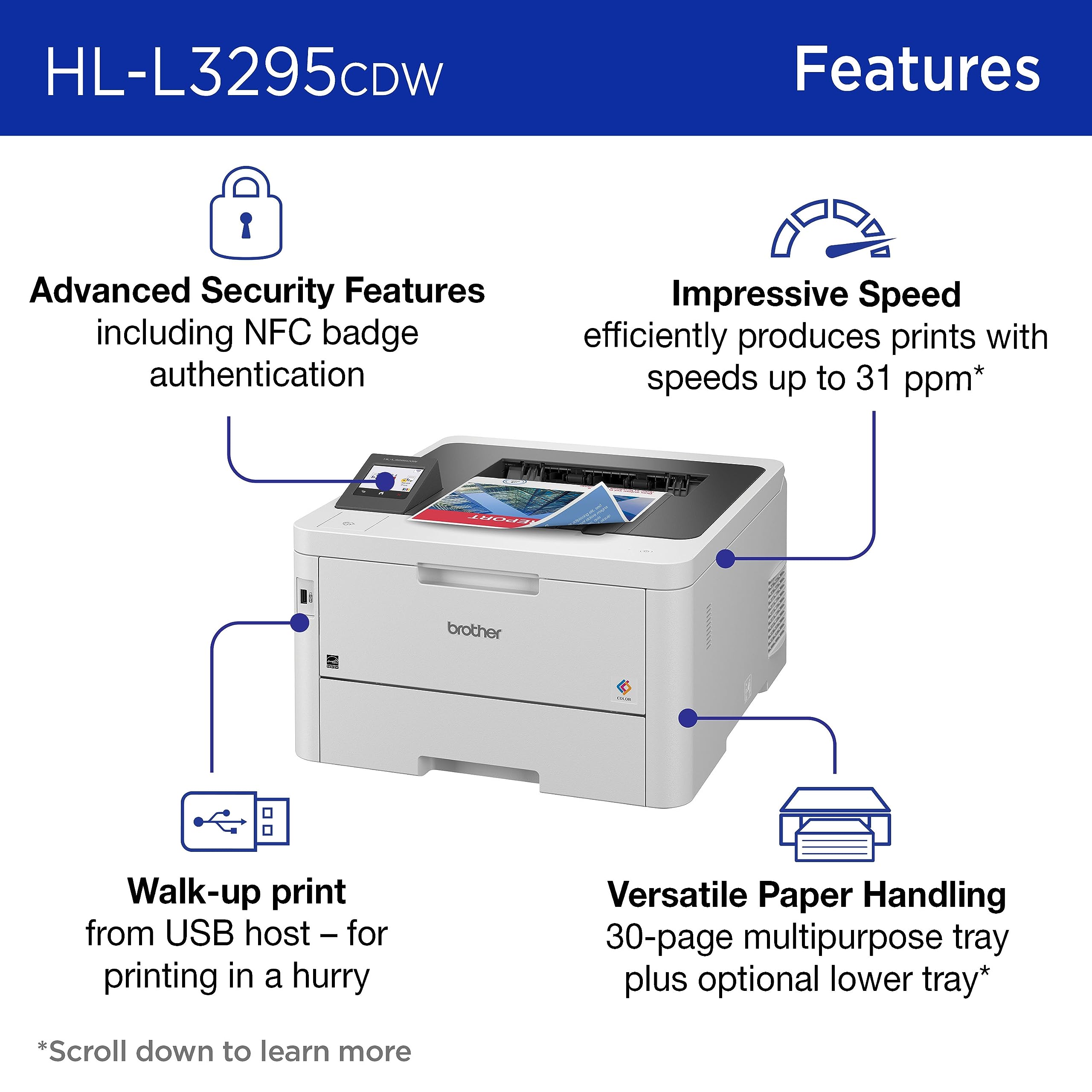 Brother HL-L3295CDW Wireless Compact Digital Color Printer with Laser Quality Output, Duplex, NFC, Mobile & Ethernet | Includes 2 Month Refresh Subscription Trial ¹, Amazon Dash Replenishment Ready