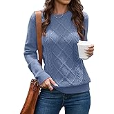 VIISHOW Women's Long Sleeve Cable Knit Pullover Sweater Cream Sweater Crew Neck Casual Fall Winter Chunky Knit Pullover Tops