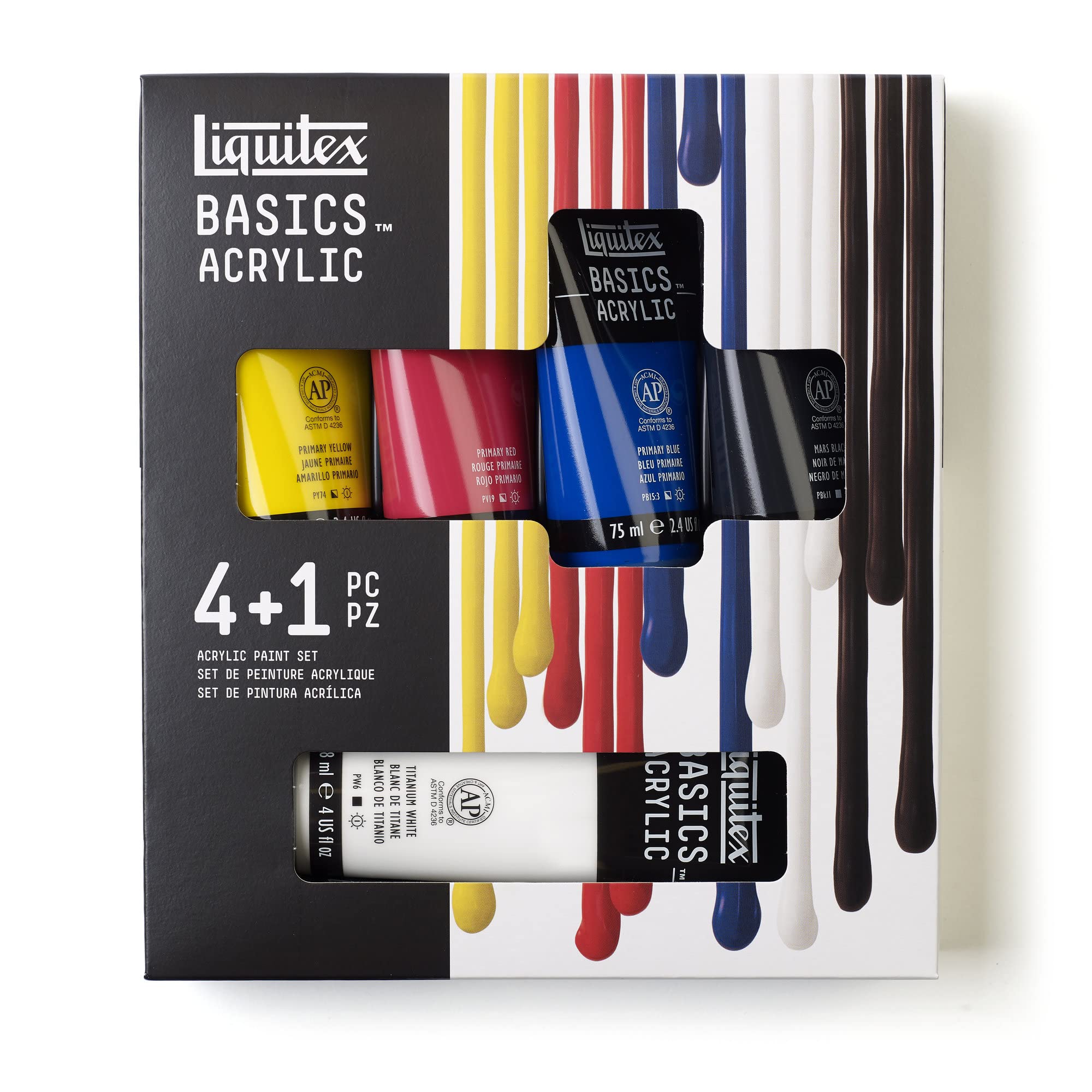 Liquitex Acrylic Basics Set of 4 x 75 ml and 1 x 118 ml Colours