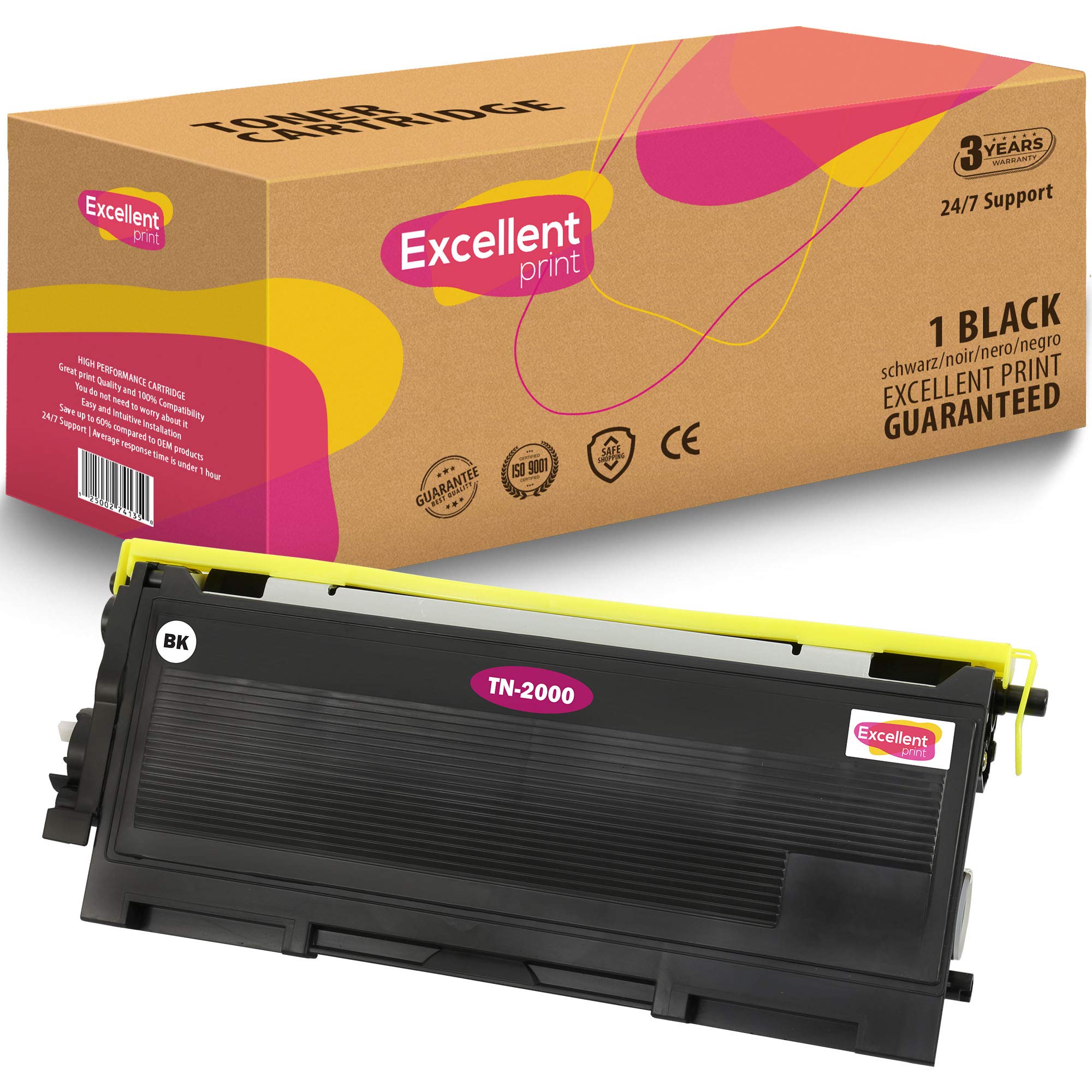 Excellent Print TN-2000, High Yield Toner Cartridge, 2500 Page Yield, Compatible with Brother HL-2030, HL-2032, HL-2040, MFC-7420, 1 Black