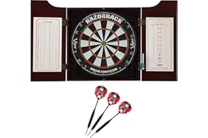 Viper Hudson All-in-One Dart Center: Classic Solid Wood Cabinet & Official Sisal/Bristle Dartboard Bundle with Steel-Tip Dart Set, Dry Erase Scoreboard & Out-Chart, Mahogany Finish