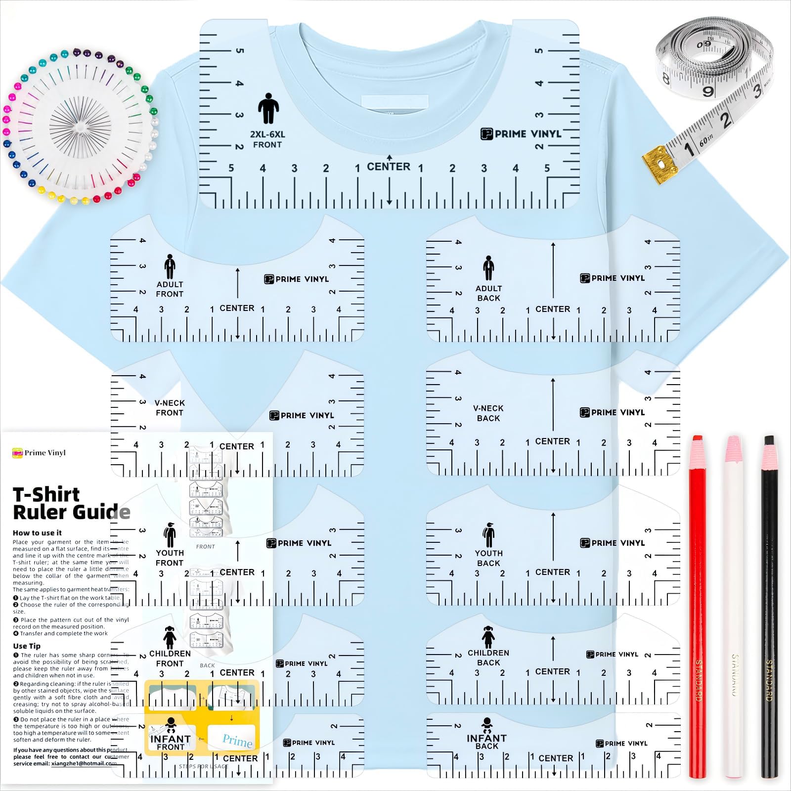 17Pcs Tshirt Ruler Guide- Prime Vinyl Tshirt ruler, Alignment ruler for Cricut Heat Press HTV Vinyl Center Designs, Tshirt Rulers for Craft Sewing