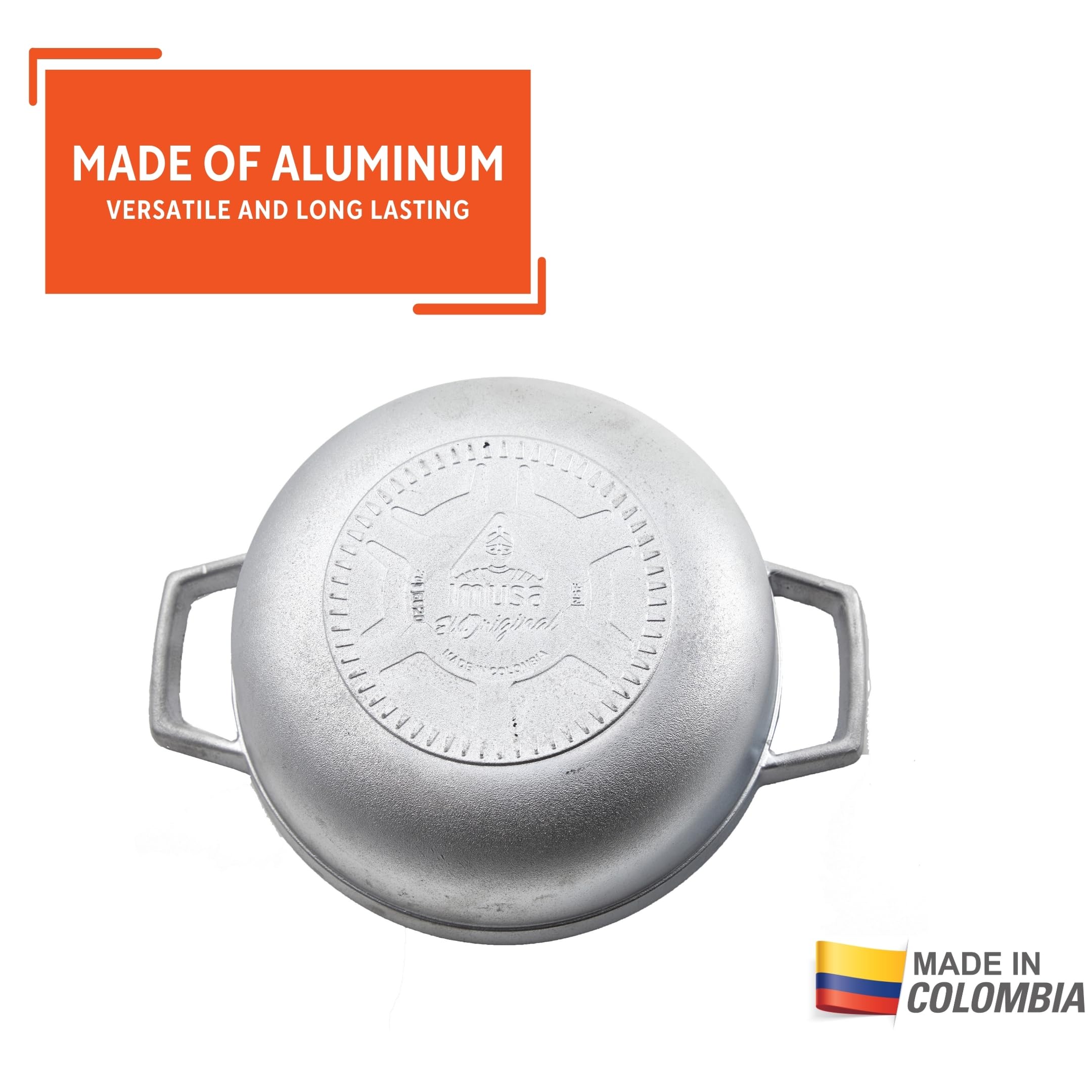 IMUSA Caldero Stock Pot with Aluminium Lid 2QT, Cast Aluminum, Perfect for Serving Small Groups, Riveted Handles, Made in Colombia, Silver