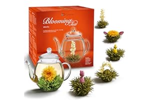 Creano Flowering Tea Gift Set - White Tea – 6 Blooming Tea with 17oz Glass Teapot