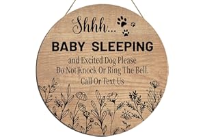 Pigort Funny Baby Sleeping Hanging Sign Plaque, Do Not Knock Or Ring The Bell, Round Wooden Door Hanger for Baby Room, Nursery, Front Door, Door Knob Decor (12x12inch) (Round-Brown)