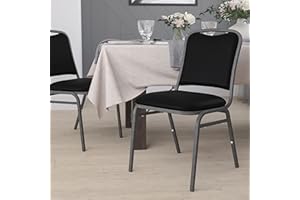 EMMA + OLIVER Stacking Banquet Chair in Black Vinyl - Silver Vein Frame