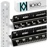 Architectural Scale Ruler and Engineering Scale Ruler Set, 12-Inch, 3-Piece | Architect and engineer scale ruler set with a 12-inch stainless steel ruler for drafting, blueprints and construction plans