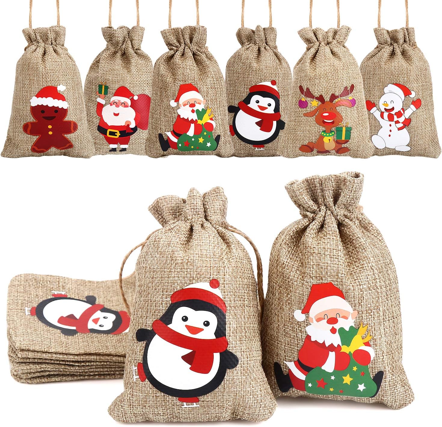 VEYLIN 12 Pieces Small Line Jute Drawstring Gift Bags Christmas Burlap Pouch for Party Favor Wedding Supplies - Image 3