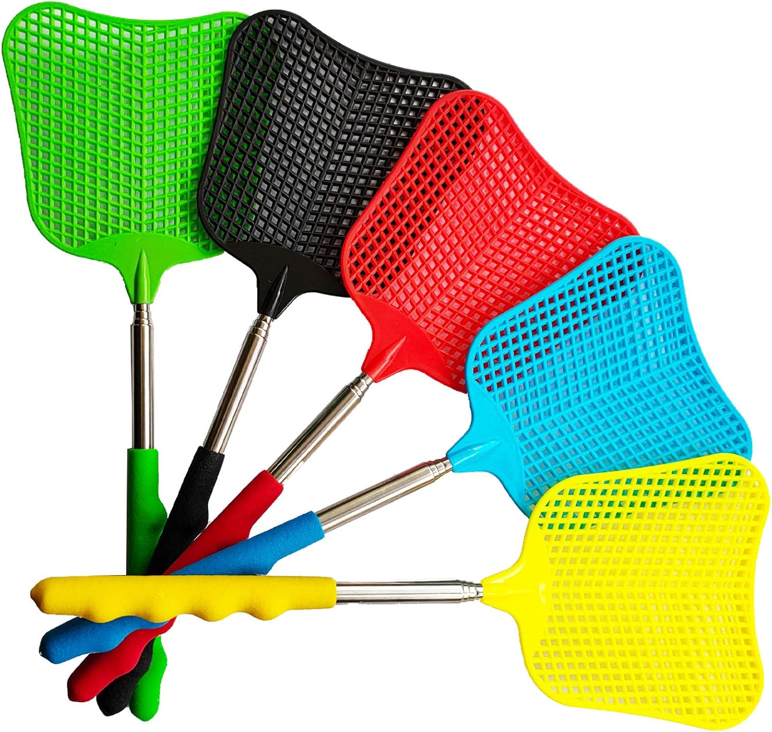 Lecoku 5 Pack Telescopic Fly Swatter Manual Heavy Duty Plastic Flyswatter with Extendable Stainless Steel Pole 5 Colors: Garden & Outdoor