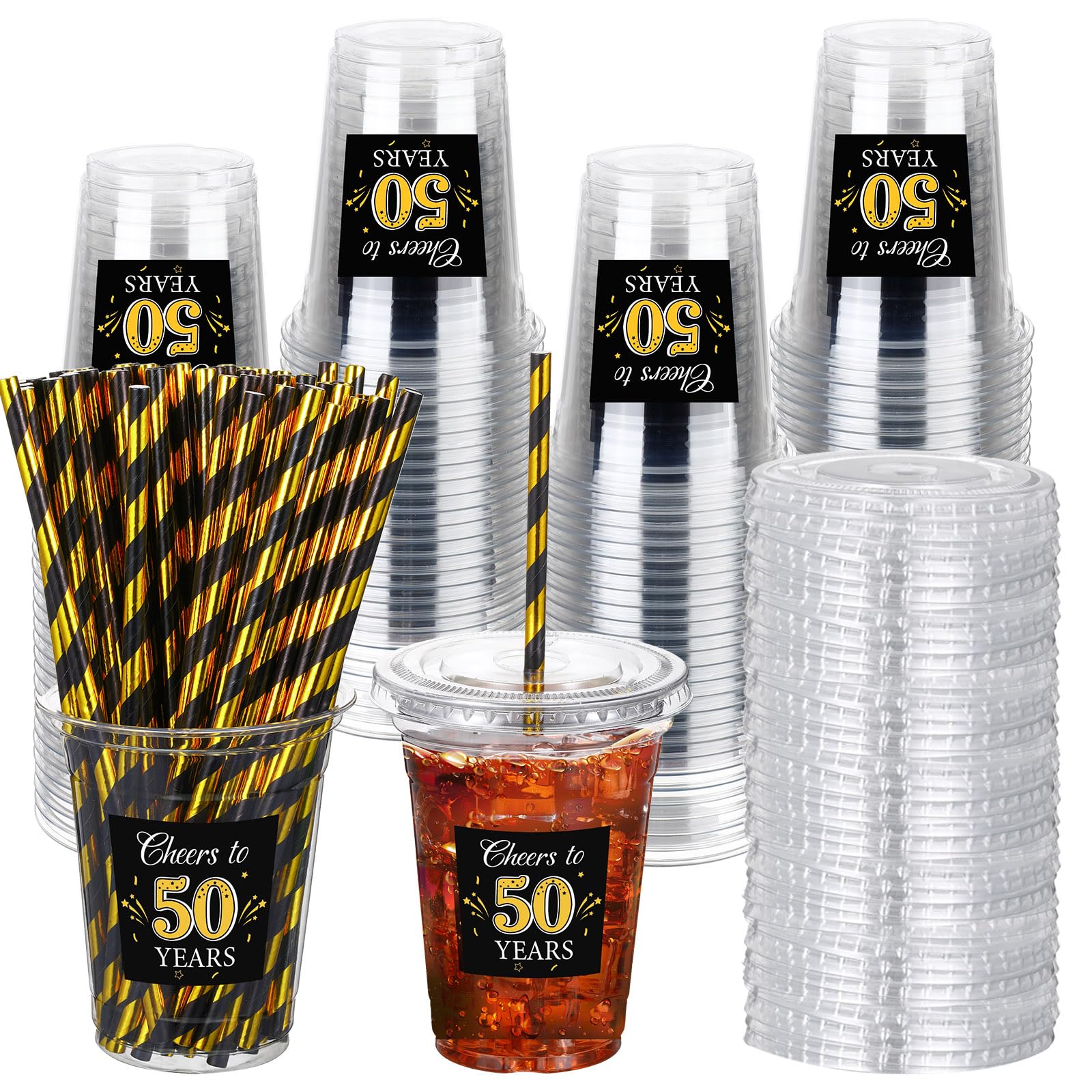 Photo 1 of Sliner 50 Sets Cheers to 50 Years Cups 50th Birthday Plastic Cups with Lids and Straws 16 oz Clear Happy Birthday Disposable Drinking Cups Bulk for Birthday Party Wedding Anniversary Supplies