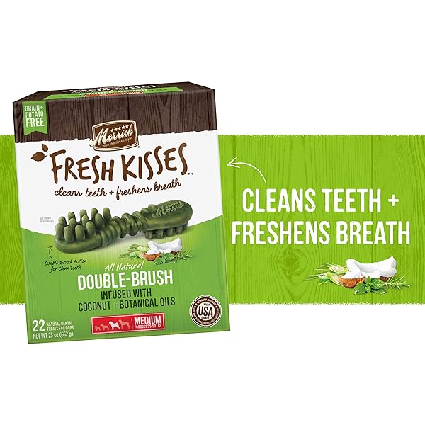 MERRICK FRESH KISSES NATURAL DENTAL CHEWS INFUSED WITH COCONUT AND BOTANICAL OILS FOR MEDIUM DOGS 25-50 LBS – 22 CT. BOX