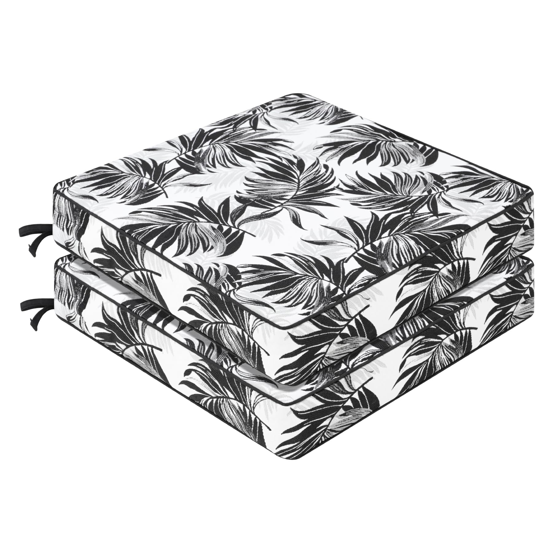 Favoyard Outdoor Chair Cushion 19 x 19 x 3 In Waterproof Pattern Fade Resistant Cushions for Patio Furniture with Removable Cover Attach Straps 28D Foam Insert Cushions Pads for Seat Sofa Couch 2 Pack Image