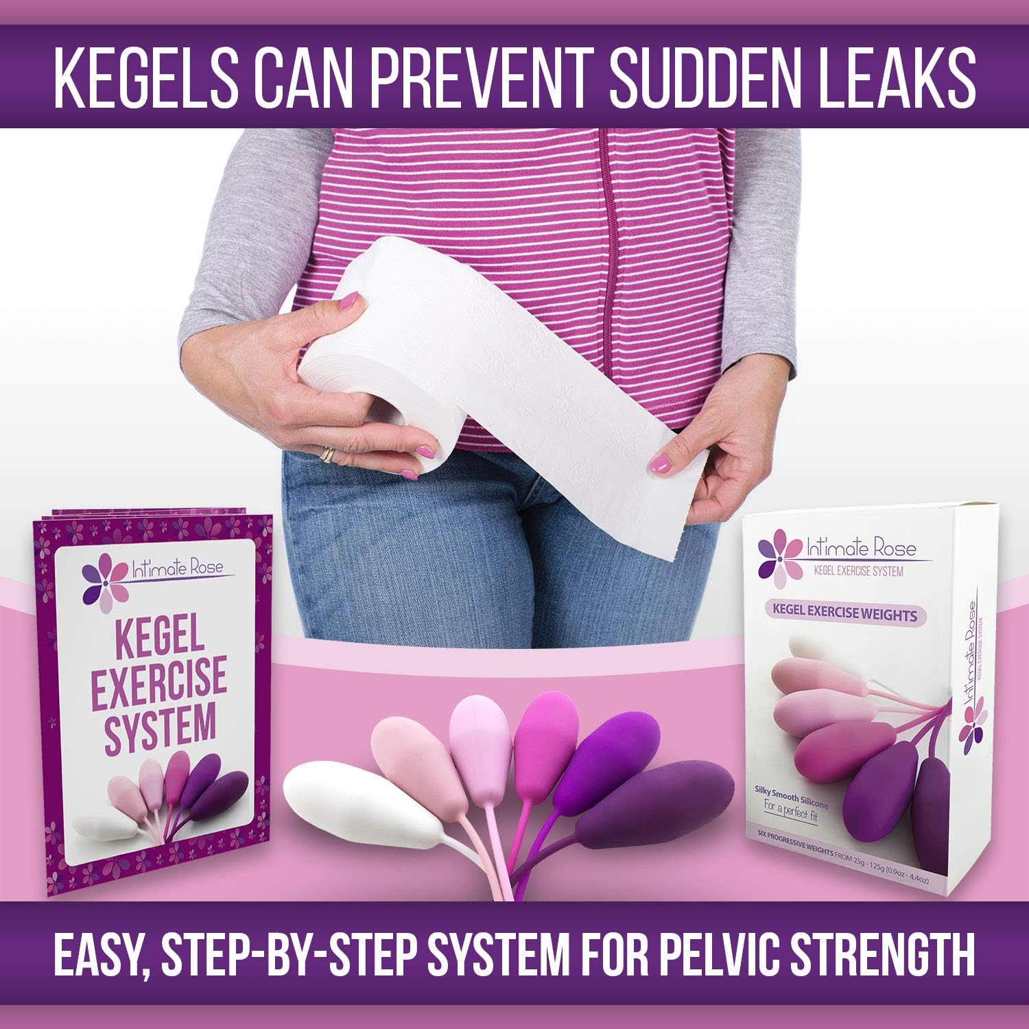 Intimate Rose Kegel Exercise Weights - Doctor Recommended Pelvic Floor Exercises - Set of 6 Premium Silicone Kegel Balls for Tightening & Control with Training Kit for Women: Beginners & Advanced: Health & Personal Care