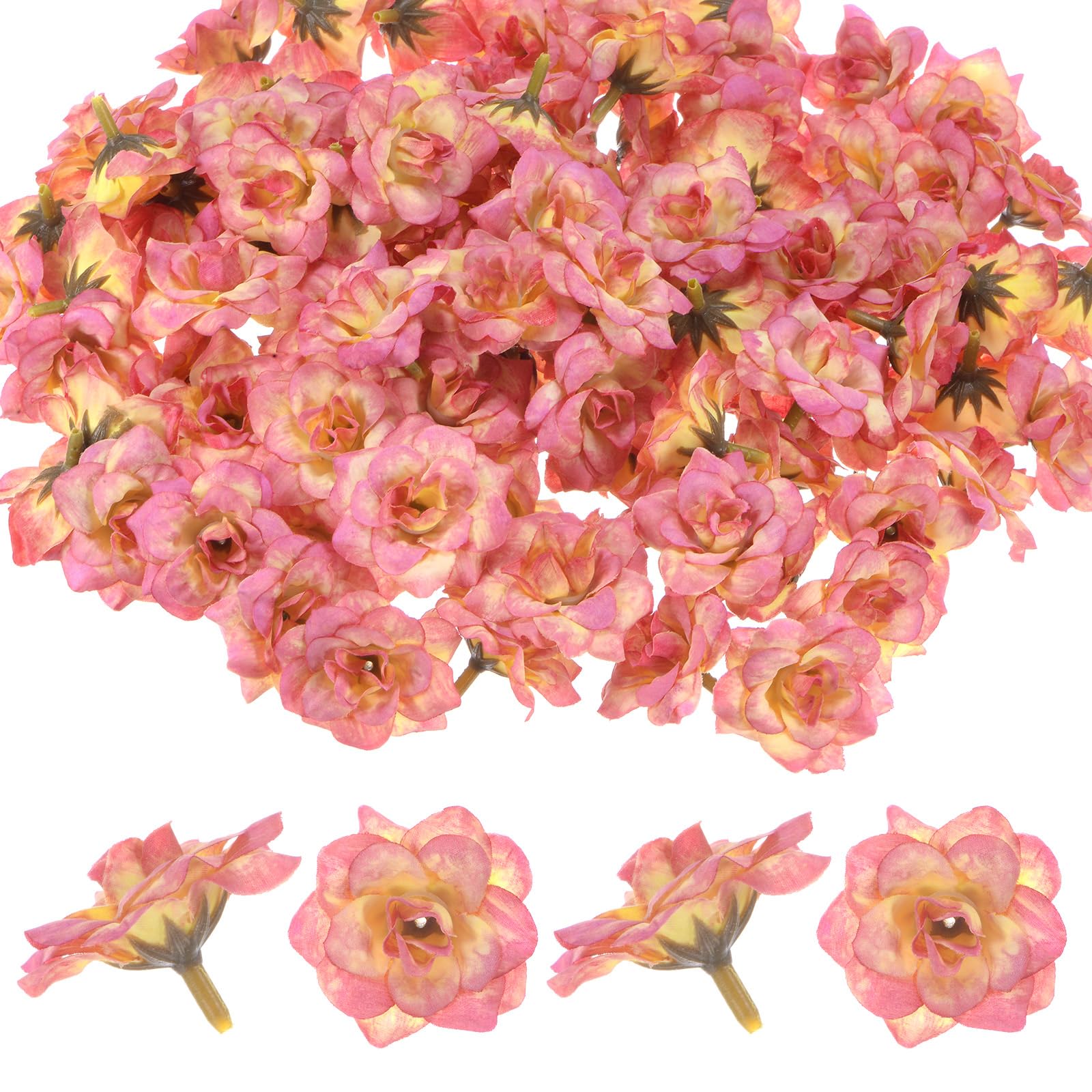 M METERXITY 100-Pack Artificial Roses Heads, Silk Faux Rose Head for Wedding/Bouquet/DIY Crafts/Party Decoration, Fake Bloom Flower Heads Buds [Sunset Red]