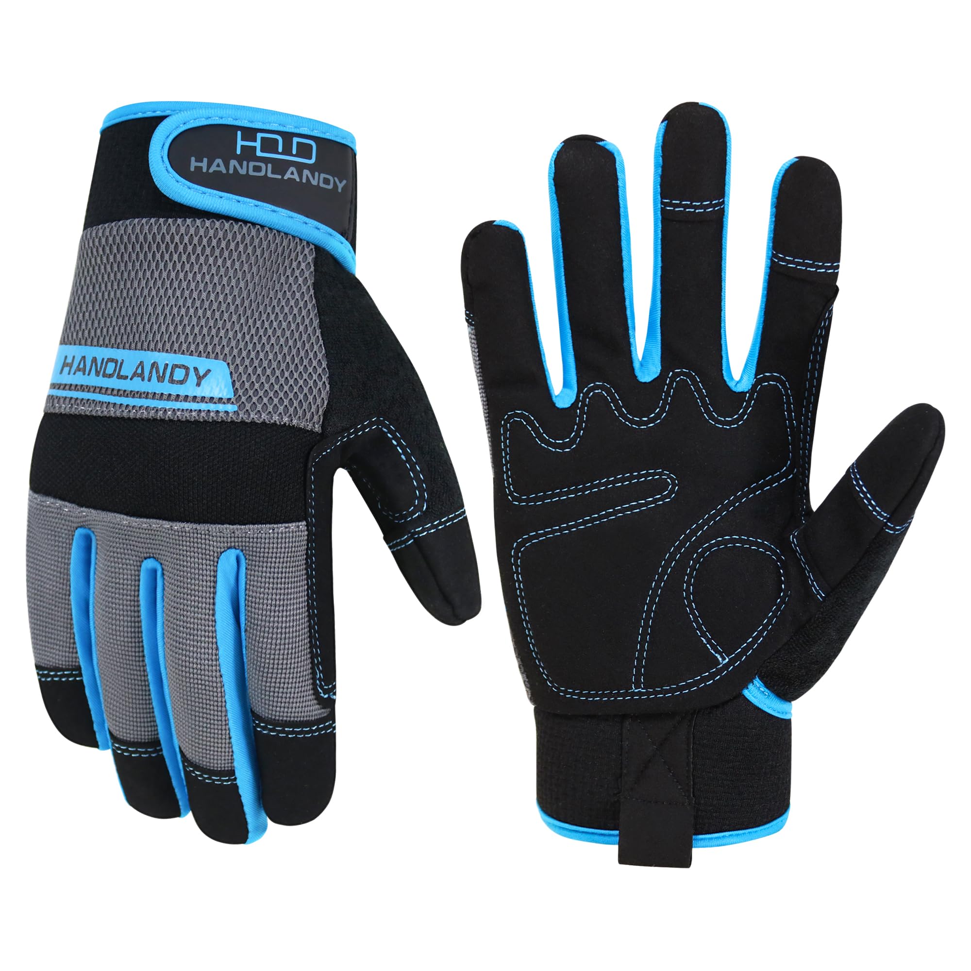 HANDLANDY Safety Work Gloves Men Women, Utility Padded Mechanic Builders Construction Warehouse Working Gloves Touch Screen Gardening Glove (Blue, M)