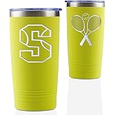 Onebttl Personalized Tennis Gifts for Women, Tennis Lovers, Men, 20oz Stainless Steel Tumbler for Christmas, Birthday with Laser Initial - S