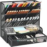 Marbrasse Mesh Desk Organiser Multi-Functional Pen Holder with Drawer Black