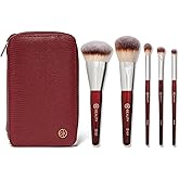 BK BEAUTY Travel Brush Set with Pouch 5-Piece Vegan, Cruelty-Free Brushes for Face & Eyes | Lightweight, Durable Makeup Brushes in Vegan Leather Pouch Perfect Travel-Size Makeup Brush Set