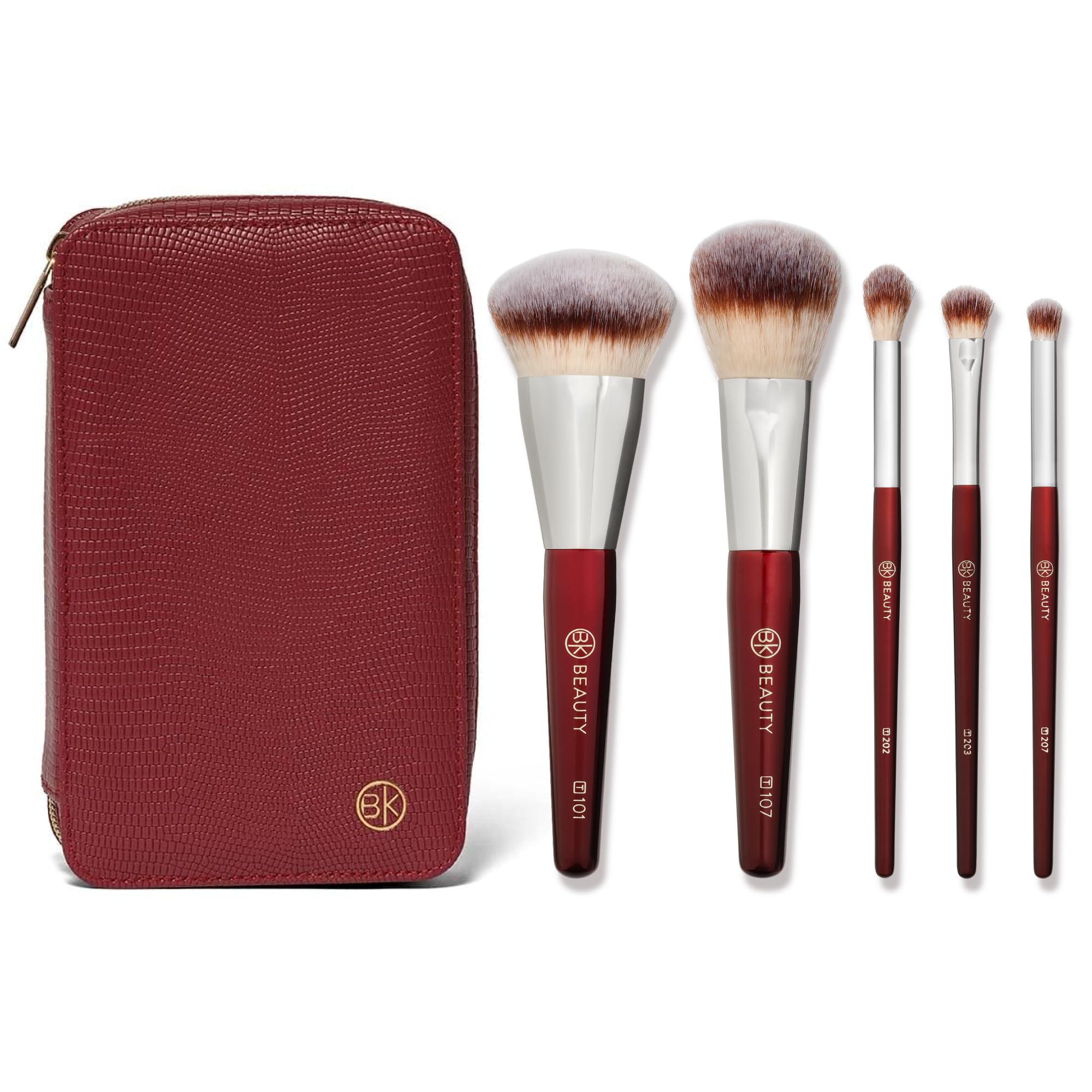 View 1 of *** JUST THE BAG, NO BRUSH*** BK BEAUTY Travel Brush Set with Pouch 5-Piece Vegan, Cruelty-Free Brushes for Face & Eyes | Lightweight, Durable Makeup Brushes in Vegan Leather Pouch Perfect Travel-Size Makeup Brush Set
