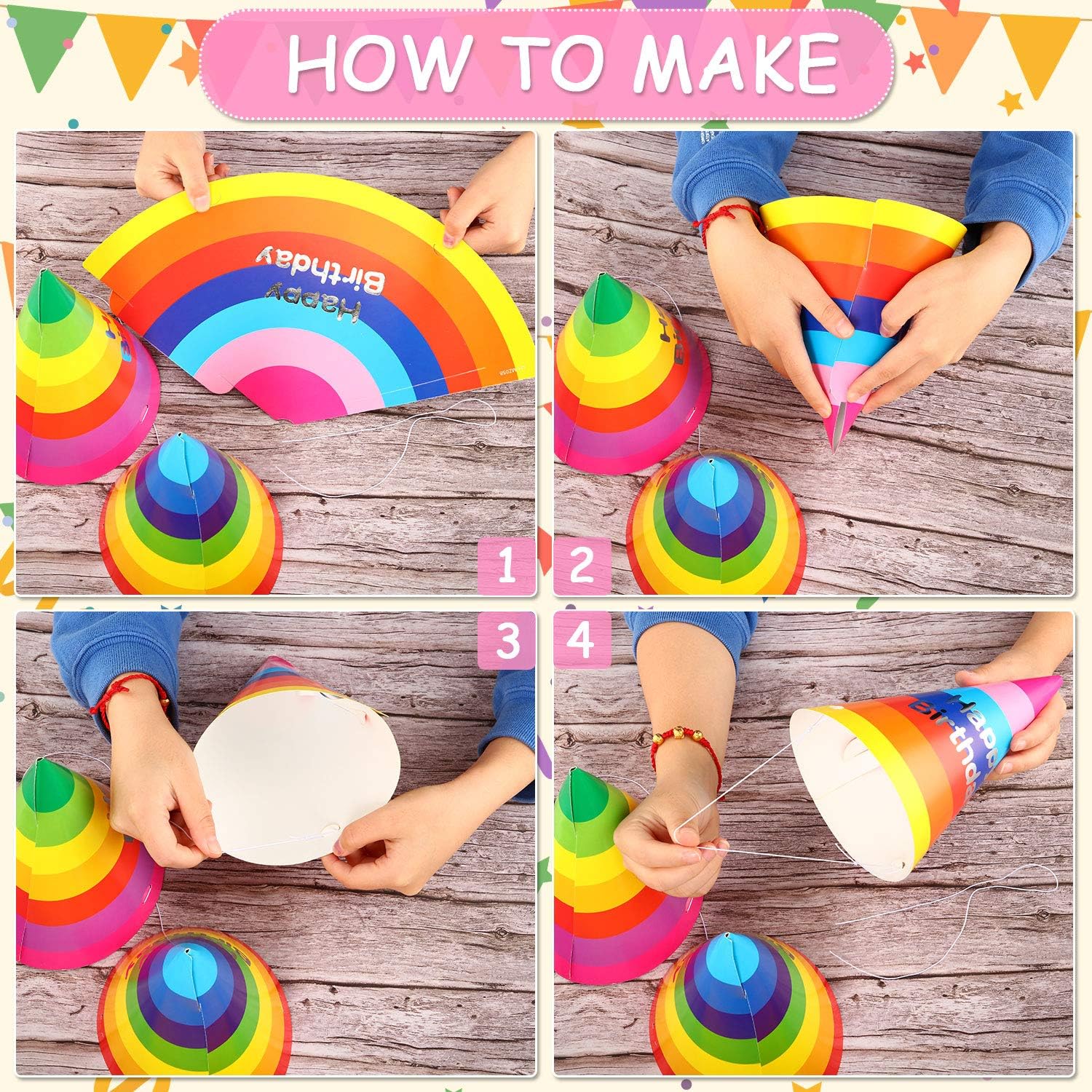 20 Pieces Rainbow Birthday Party Hats Fun Party Cone Hats Birthday Paper Hats Art Craft Caps Party Supplies for Kids Adults: Toys & Games